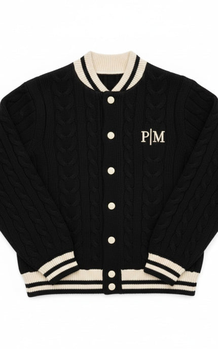 The PM Noir Heritage Cable Varsity Cardigan