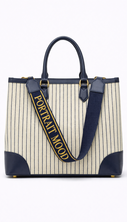 The P|M Riviera Pinstripe Tote - Navy & Cream Edition