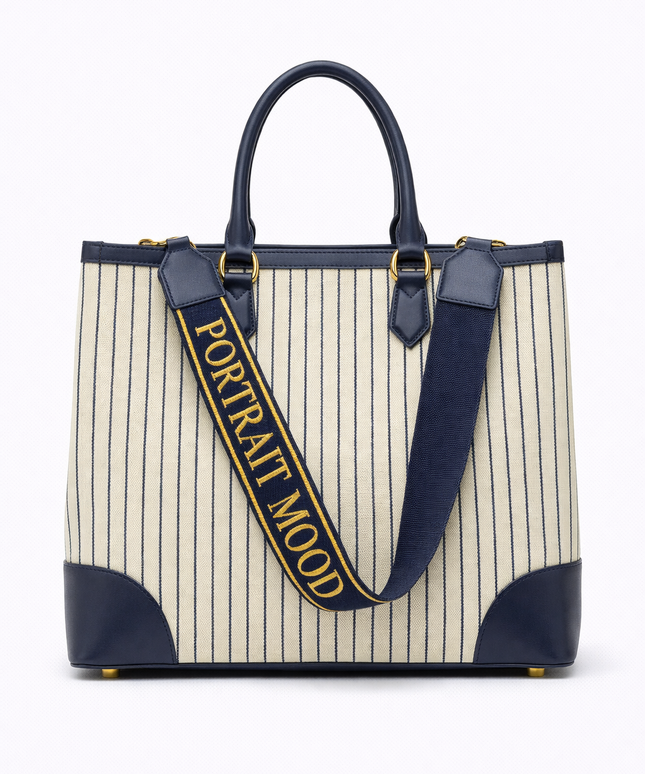The P|M Riviera Pinstripe Tote - Navy & Cream Edition