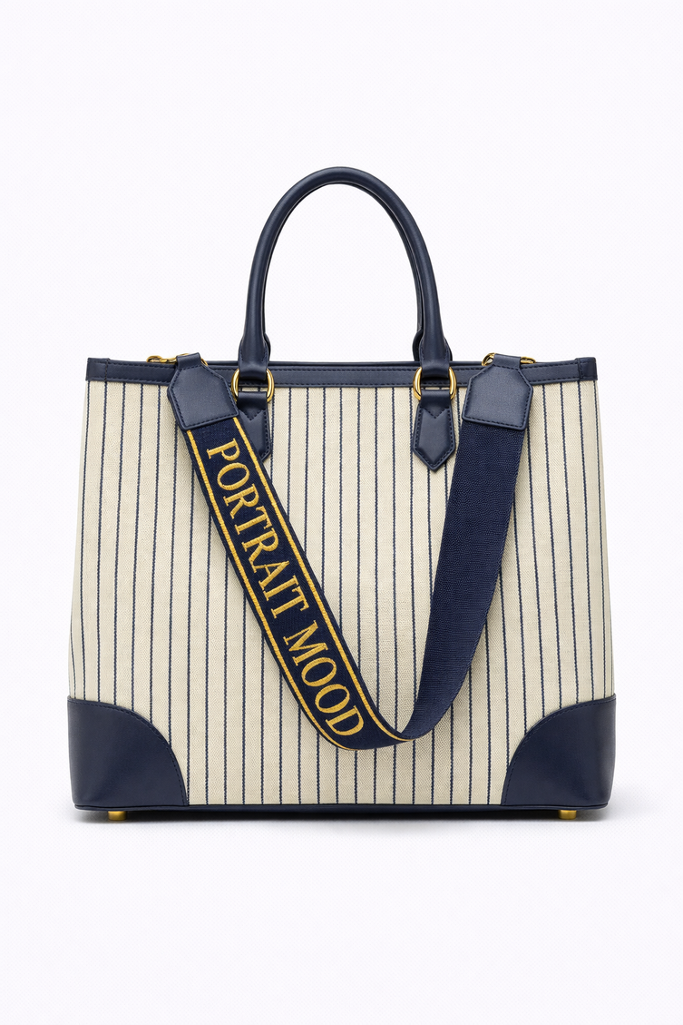 The P|M Riviera Pinstripe Tote - Navy & Cream Edition