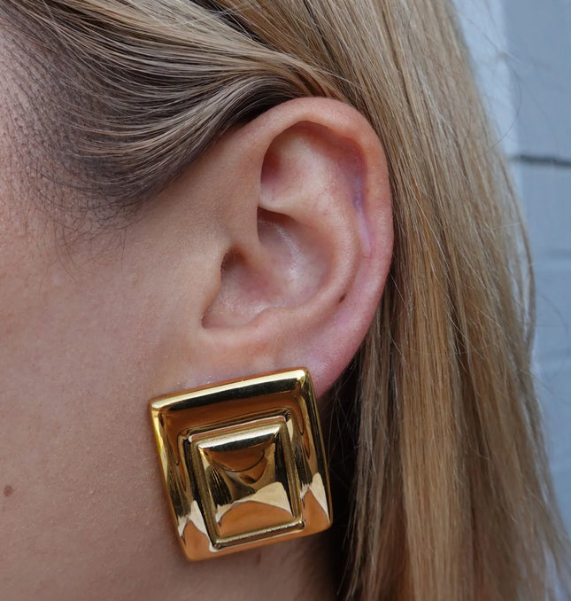 GOLDEN PYRAMID LUXE EARRINGS In Solid Non-Tarnish Stainless Steel With 18K Gold-Plate