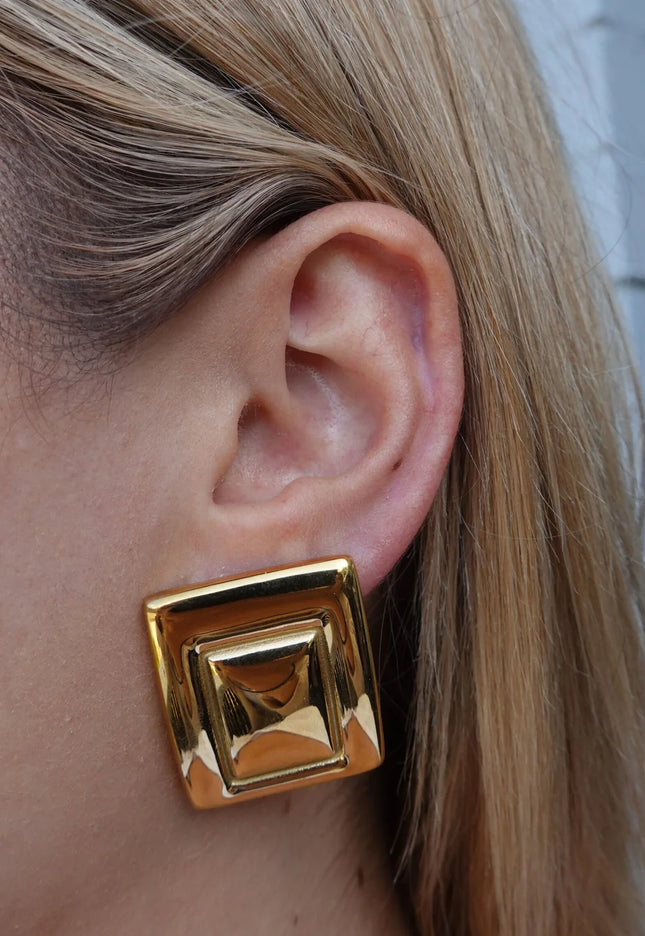GOLDEN PYRAMID LUXE EARRINGS In Solid Non-Tarnish Stainless Steel With 18K Gold-Plate