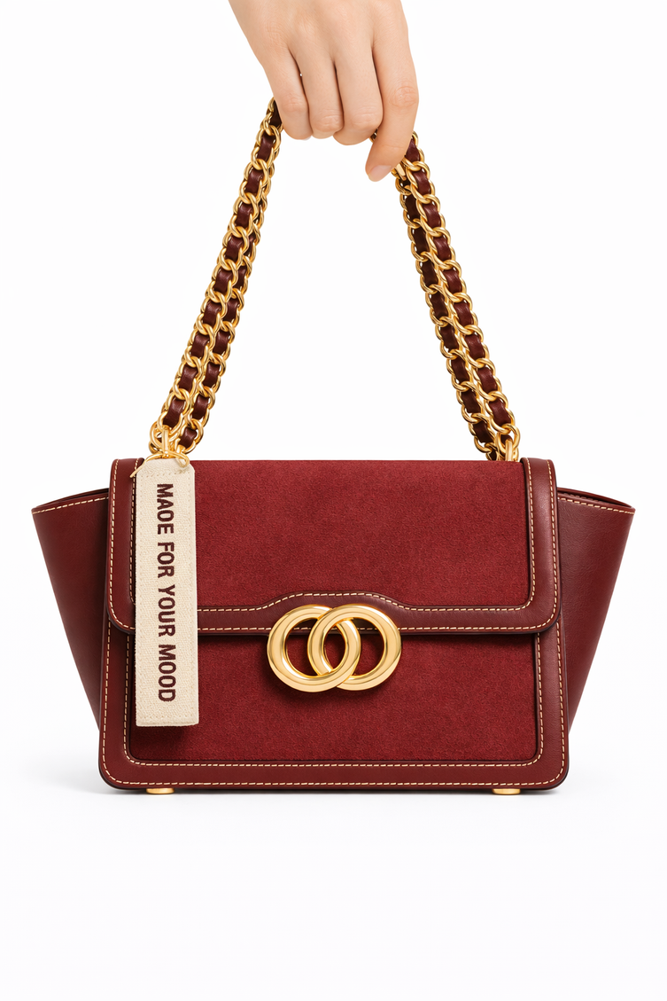 P|M SCANDAL Chain Shoulder Bag - Vintage Mahogany Suede
