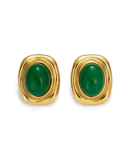 Vintage Stone Luxe Stud Earrings In Solid Stainless Steel 18K Gold-Plate