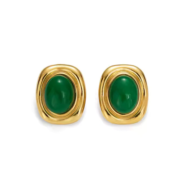 Vintage Stone Luxe Stud Earrings In Solid Stainless Steel 18K Gold-Plate