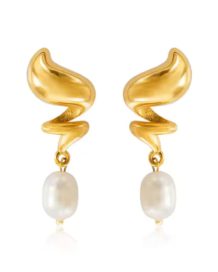 MUSE DROP EARRINGS – GOLD & PEARL In Solid Non-Tarnish Stainless Steel With 18K Gold-Plate