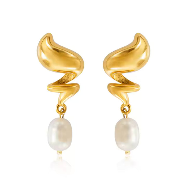 MUSE DROP EARRINGS – GOLD & PEARL In Solid Non-Tarnish Stainless Steel With 18K Gold-Plate