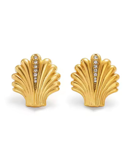SIREN STUD EARRINGS – DIAMOND SHELL EDITION In Solid Stainless Steel With 18K Gold-Plate