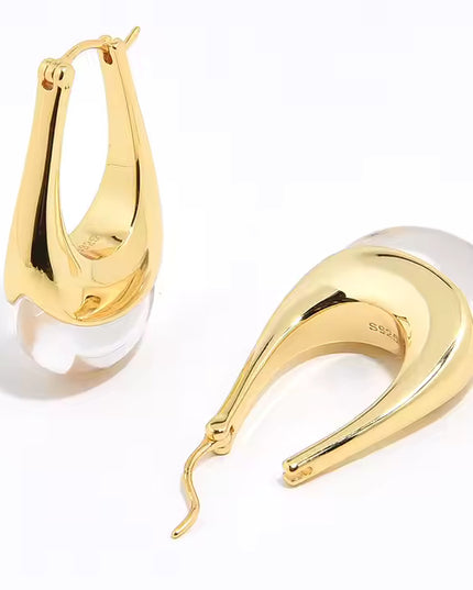 Lune Drops – Gold & Prehnite Crystal Earrings in Solid  925 Sterling Silver with 18K Gold Plate