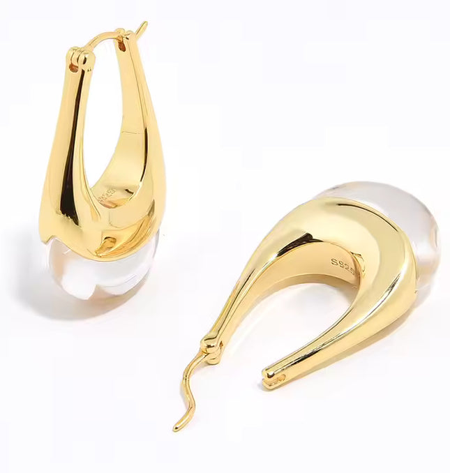 Lune Drops – Gold & Prehnite Crystal Earrings in Solid  925 Sterling Silver with 18K Gold Plate