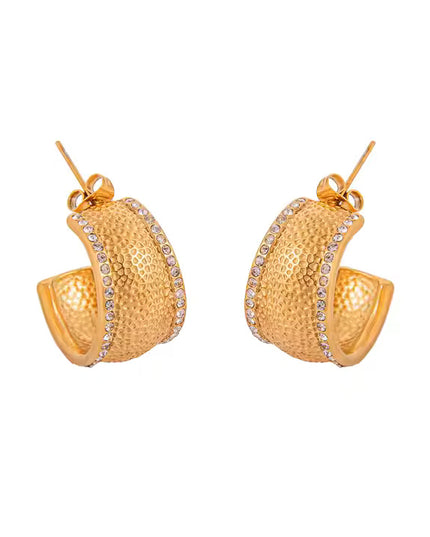 Royal Ember Luxe Hoop Earrings – Textured Glamour, Eternal Shine In Solid Stainless Steel 18K Gold-Plate