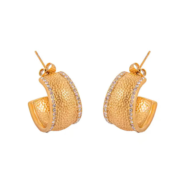 Royal Ember Luxe Hoop Earrings – Textured Glamour, Eternal Shine In Solid Stainless Steel 18K Gold-Plate
