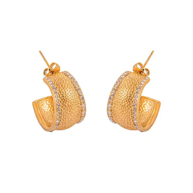 Royal Ember Luxe Hoop Earrings – Textured Glamour, Eternal Shine In Solid Stainless Steel 18K Gold-Plate