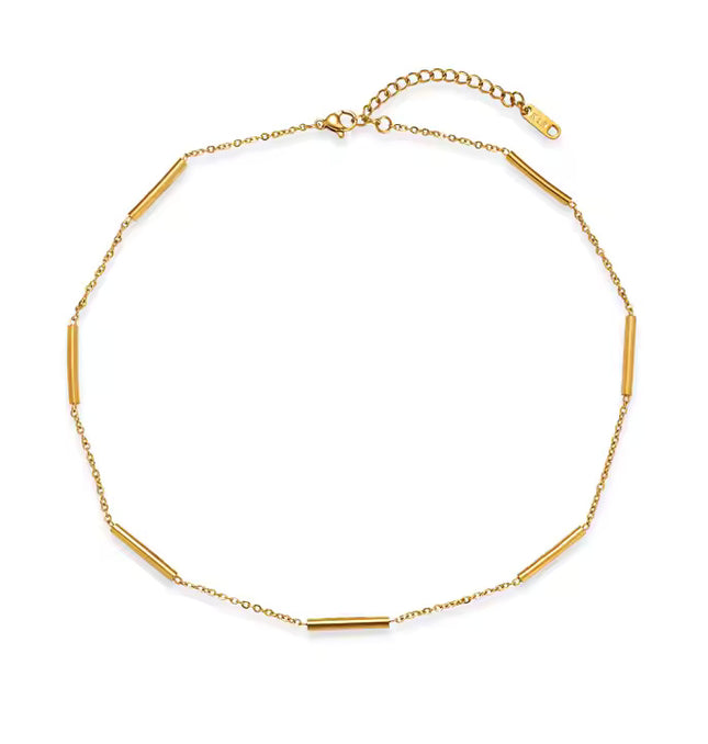 MINIMALIST GOLD BAR CHAIN - NECKLACE In Solid Non-Tarnish Stainless Steel With 18K Gold-Plate