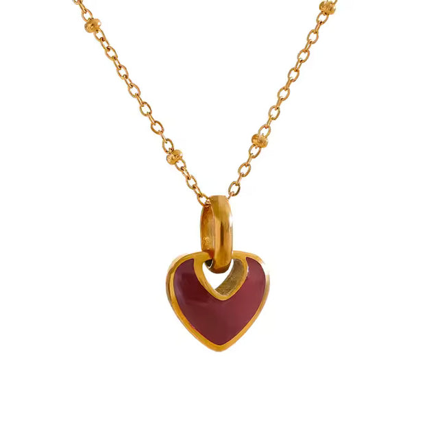 Crimson Love Necklace – A Timeless Heart in Gold & Deep Red