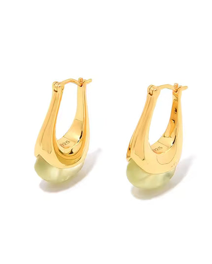 Lune Drops – Gold & Prehnite Crystal Earrings in Solid  925 Sterling Silver with 18K Gold Plate