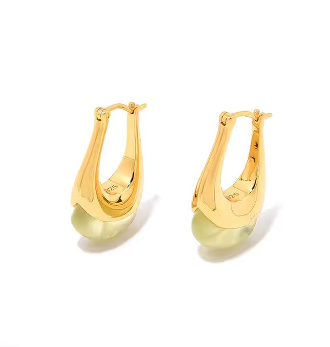 Lune Drops – Gold & Prehnite Crystal Earrings in Solid  925 Sterling Silver with 18K Gold Plate
