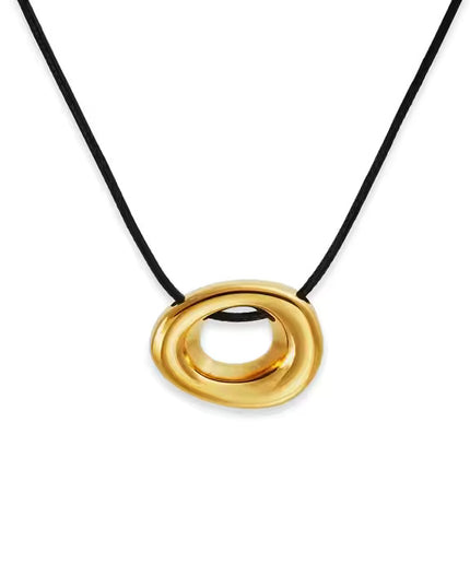 GOLDEN OVAL PENDANT - NECKLACE In Solid Non-Tarnish Stainless Steel With 18K Gold-Plate