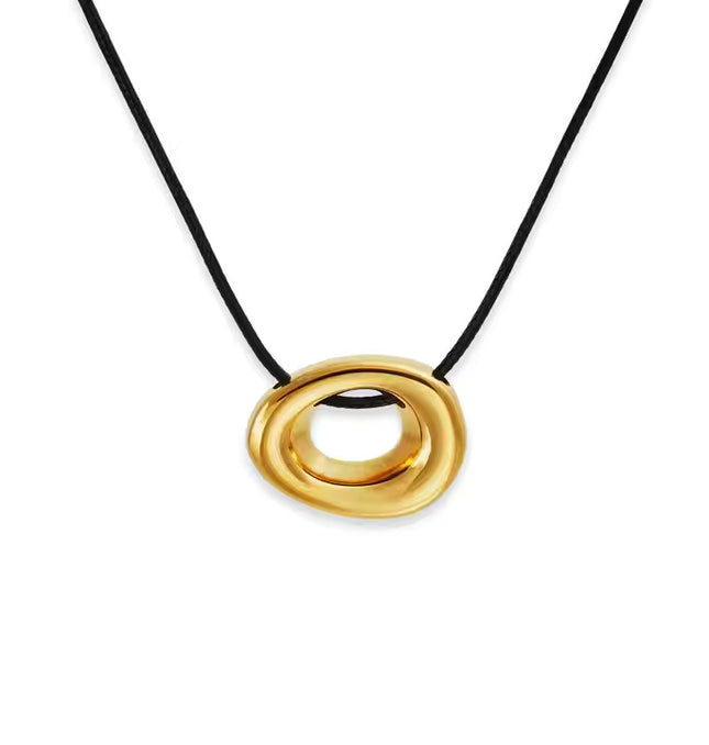 GOLDEN OVAL PENDANT - NECKLACE In Solid Non-Tarnish Stainless Steel With 18K Gold-Plate