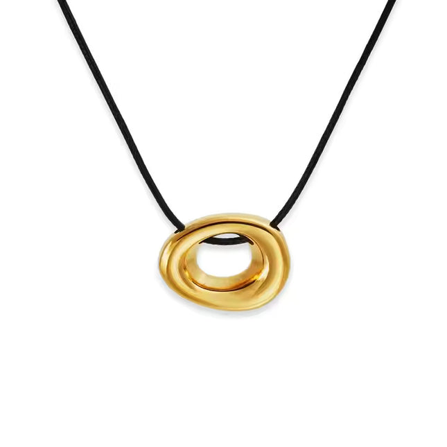 GOLDEN OVAL PENDANT - NECKLACE In Solid Non-Tarnish Stainless Steel With 18K Gold-Plate