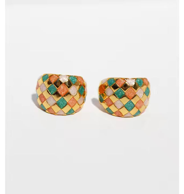 Colorful Woven Pattern Hoop Earrings
