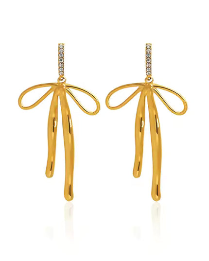 GOLD RIBBON DANCERS – DROP EARRINGS In Solid Non-Tarnish Stainless Steel With 18K Gold-Plate