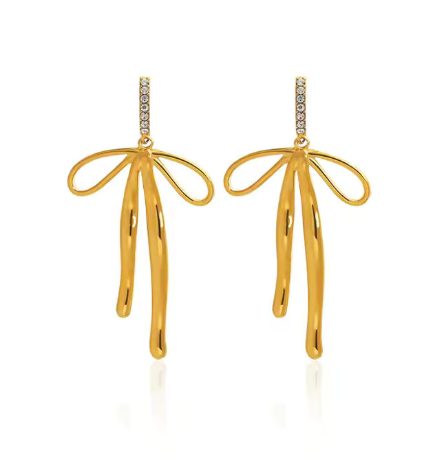 GOLD RIBBON DANCERS – DROP EARRINGS In Solid Non-Tarnish Stainless Steel With 18K Gold-Plate