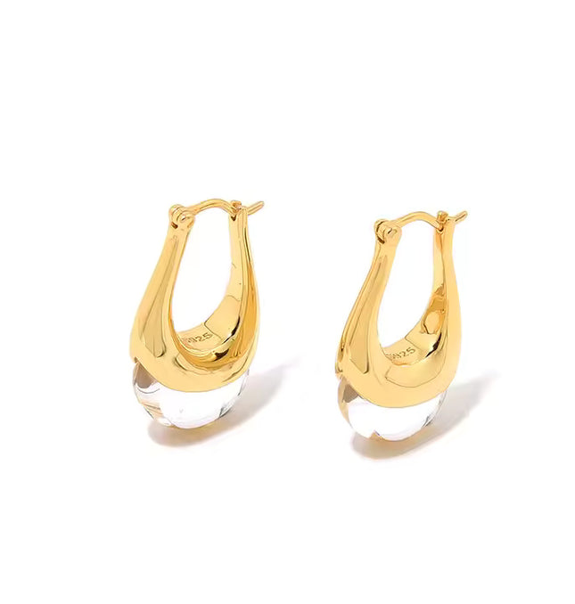 Lune Drops – Gold & Prehnite Crystal Earrings in Solid  925 Sterling Silver with 18K Gold Plate