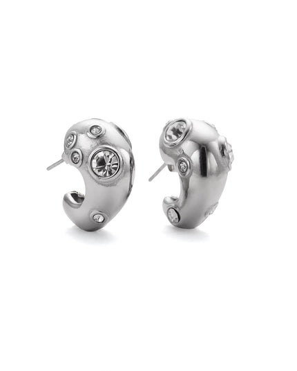 Rouge Orbit – Sculpted Gold & Garnet Gemstone Huggies in Solid Stainless Steel with 18K Gold Plate