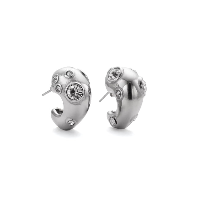 Rouge Orbit – Sculpted Gold & Garnet Gemstone Huggies in Solid Stainless Steel with 18K Gold Plate