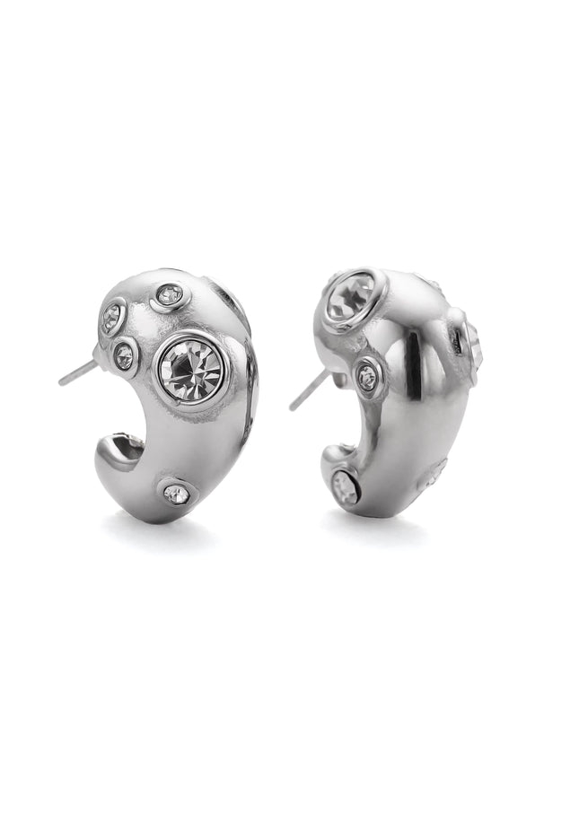 Rouge Orbit – Sculpted Gold & Garnet Gemstone Huggies in Solid Stainless Steel with 18K Gold Plate