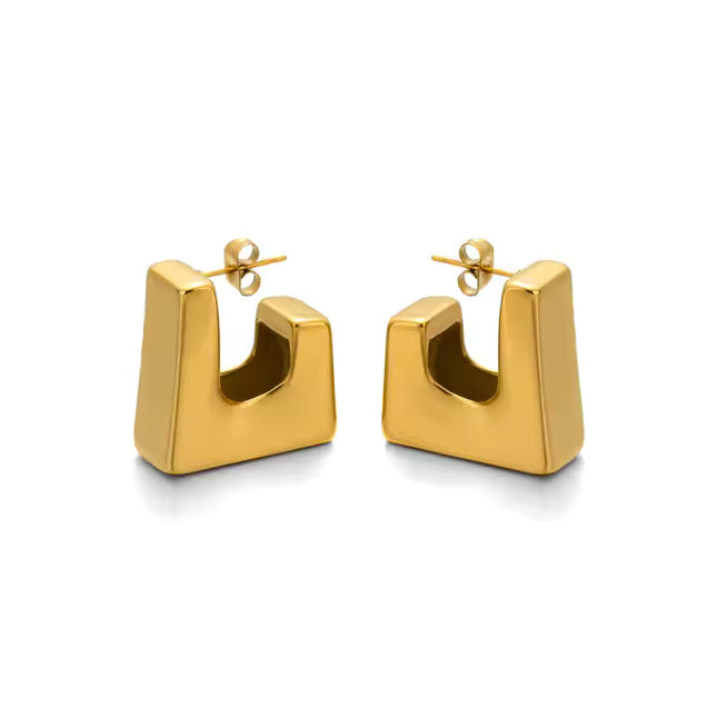 MODERN EDGE HOOPS - EARRINGS In Solid Non-Tarnish Stainless Steel With 18K Gold-Plate