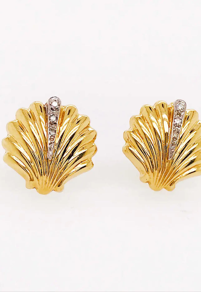 SIREN STUD EARRINGS – DIAMOND SHELL EDITION In Solid Stainless Steel With 18K Gold-Plate