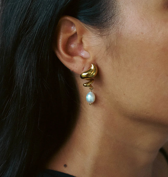 MUSE DROP EARRINGS – GOLD & PEARL In Solid Non-Tarnish Stainless Steel With 18K Gold-Plate