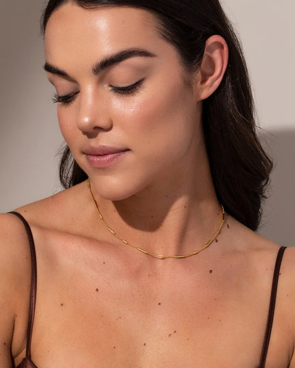 MINIMALIST GOLD BAR CHAIN - NECKLACE In Solid Non-Tarnish Stainless Steel With 18K Gold-Plate