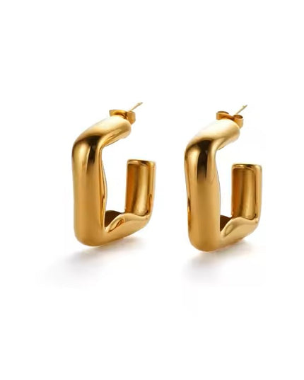 SCULPTED LUXE EDGE HOOPS - EARRINGS In Solid Non-Tarnish Stainless Steel With 18K Gold-Plate