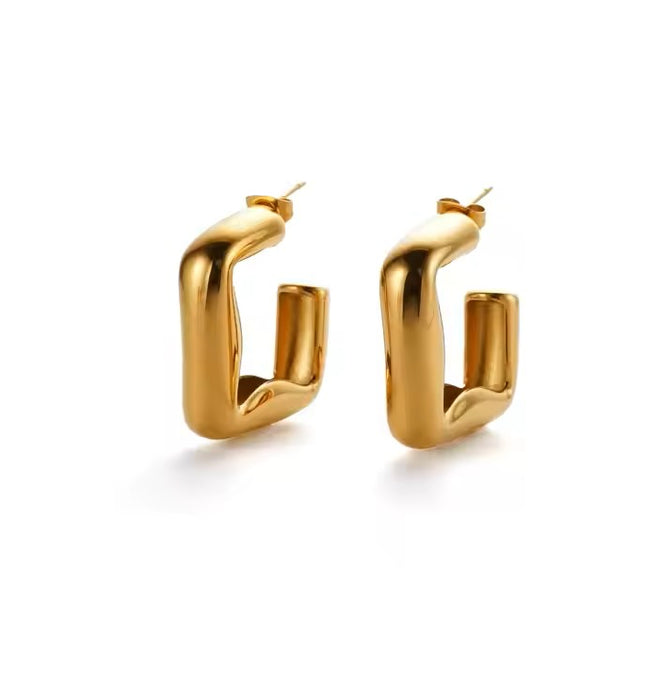 SCULPTED LUXE EDGE HOOPS - EARRINGS In Solid Non-Tarnish Stainless Steel With 18K Gold-Plate