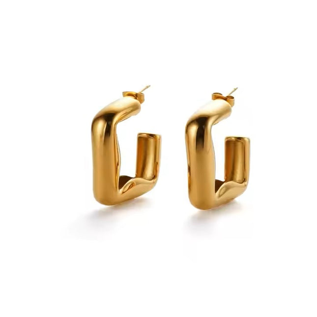 SCULPTED LUXE EDGE HOOPS - EARRINGS In Solid Non-Tarnish Stainless Steel With 18K Gold-Plate