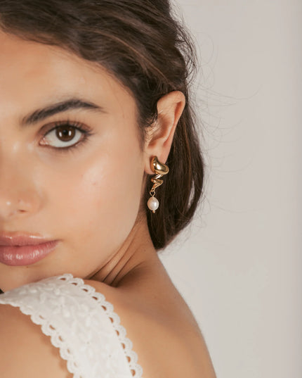 MUSE DROP EARRINGS – GOLD & PEARL In Solid Non-Tarnish Stainless Steel With 18K Gold-Plate
