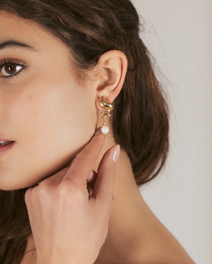MUSE DROP EARRINGS – GOLD & PEARL In Solid Non-Tarnish Stainless Steel With 18K Gold-Plate