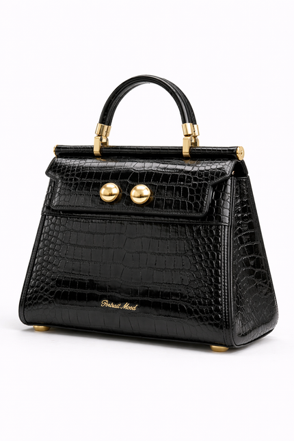 The P M Empress Croc Top Handle Onyx Edition