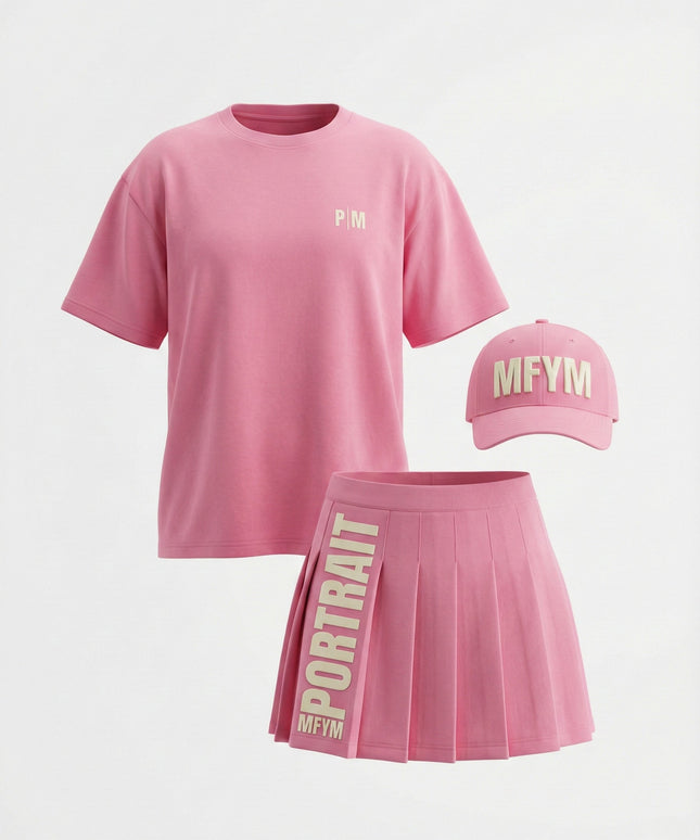 THE PINK MUSE SET (T-Shirt, Pleated Skirt & Cap)