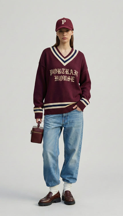 PORTRAIT HOUSE — Varsity V-Neck Sweater