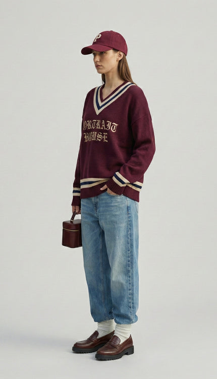 PORTRAIT HOUSE — Varsity V-Neck Sweater