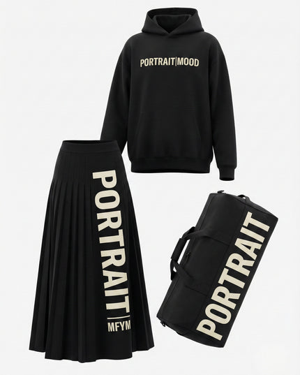 Portrait Identity Pleated Maxi Skirt — Black