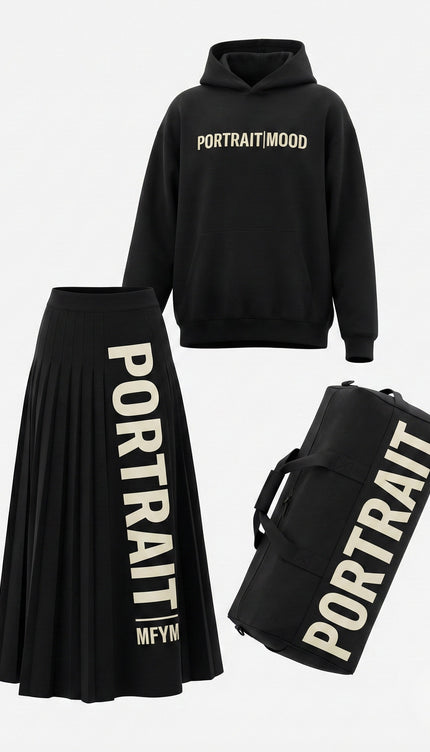 Portrait Identity Pleated Maxi Skirt — Black