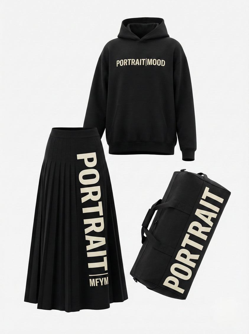 Portrait Identity Pleated Maxi Skirt — Black