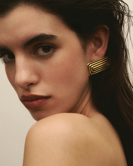 LINEAR AURA LUXE EARRINGS In Solid Non-Tarnish Stainless Steel With 18K Gold-Plate