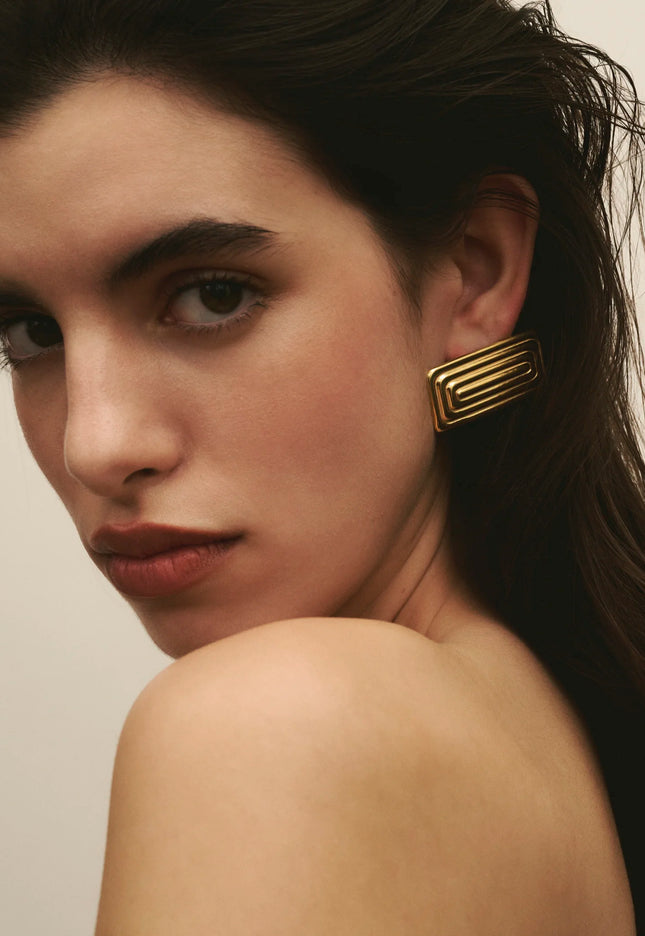 LINEAR AURA LUXE EARRINGS In Solid Non-Tarnish Stainless Steel With 18K Gold-Plate