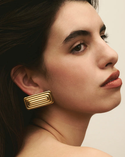 LINEAR AURA LUXE EARRINGS In Solid Non-Tarnish Stainless Steel With 18K Gold-Plate